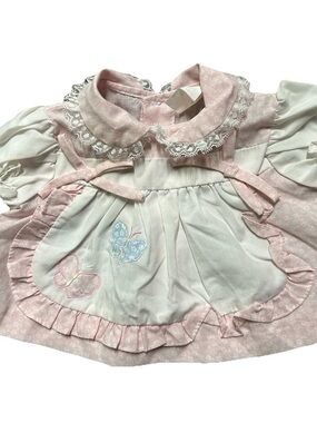 Vintage Baby Girl Top Pink White Butterflies Size 0-6 Months Peter Pan Collar